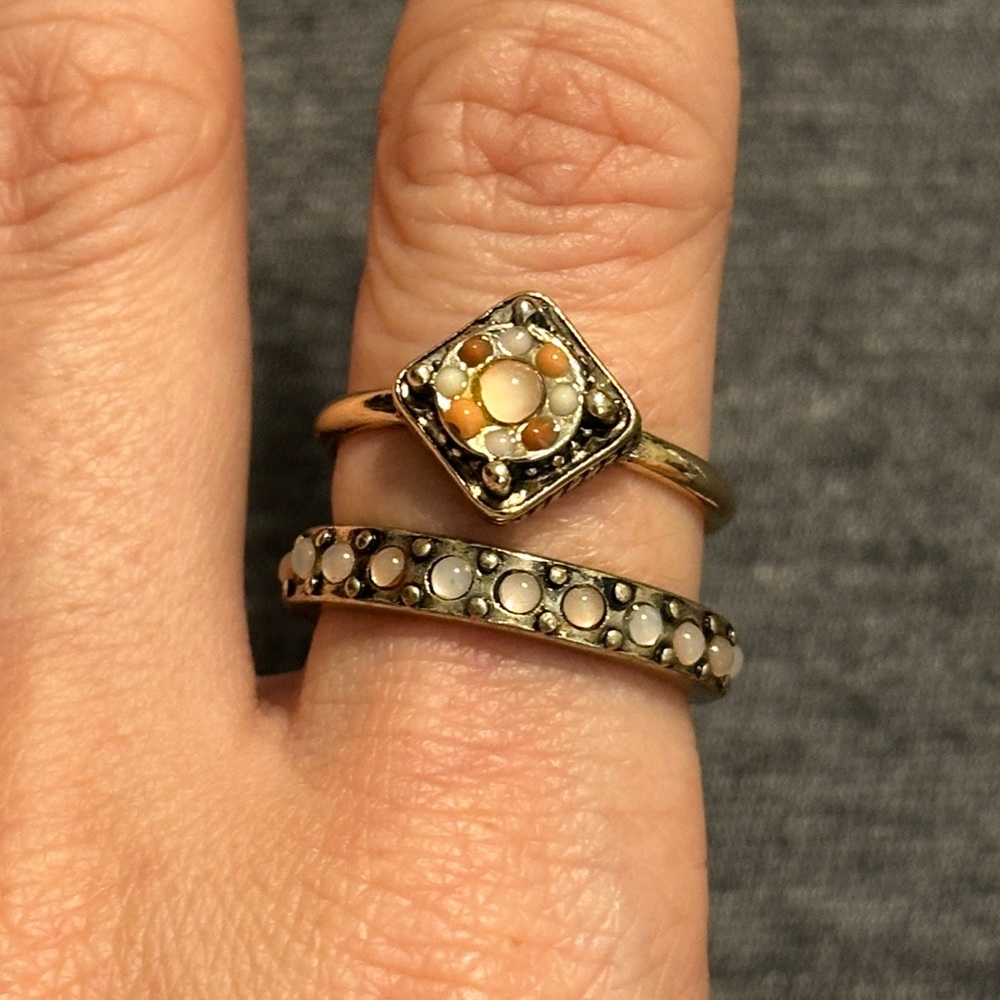 Women’s Gold-Tone Multi-Color Pearl-Like Cluster Stackable Ring Set, Sz 7